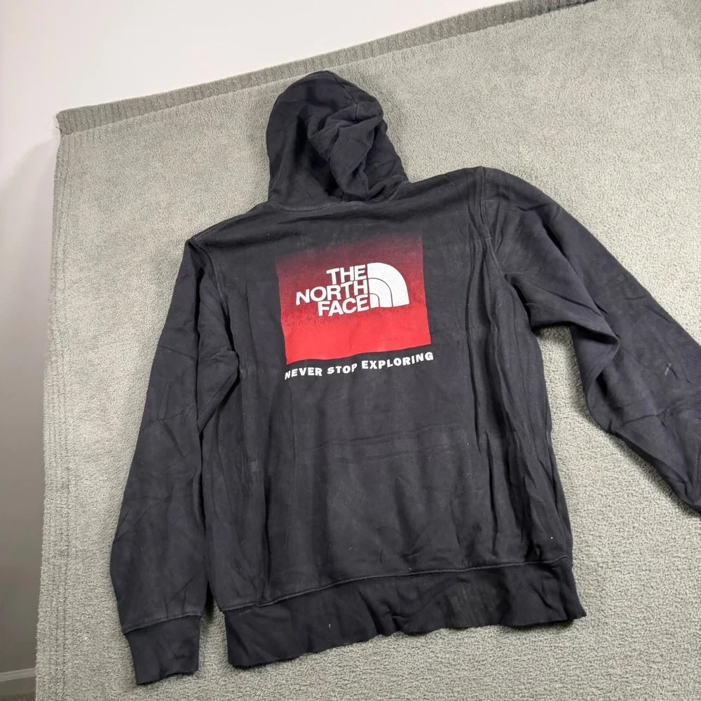 The North Face Mens Black Red Box Logo Never Stop Exploring Hoodie Large L